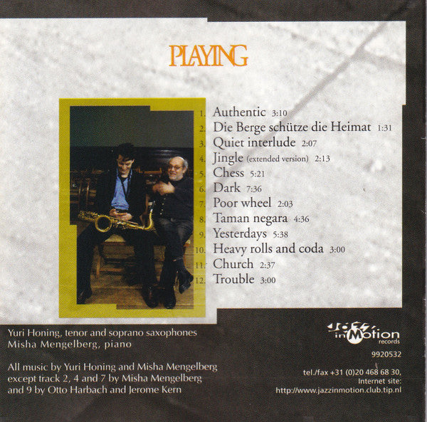 Yuri Honing & Misha Mengelberg : Playing (CD, Album)
