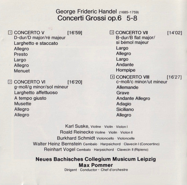 Georg Friedrich Händel, Neues Bachisches Collegium Musicum Leipzig, Max Pommer : Concerti Grossi Op. 6 , 9-12 (CD)
