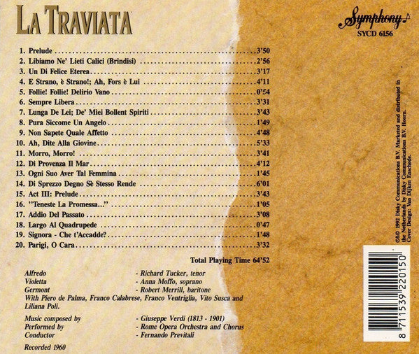 Giuseppe Verdi, Richard Tucker (2), Anna Moffo, Robert Merrill, Orchestra Del Teatro Dell'Opera Di Roma & Coro Del Teatro Dell'Opera Di Roma : La Traviata (Highlights) (CD, Album)