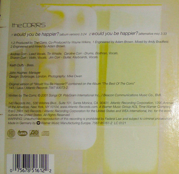 The Corrs : Would You Be Happier? (CD, Single, Car)