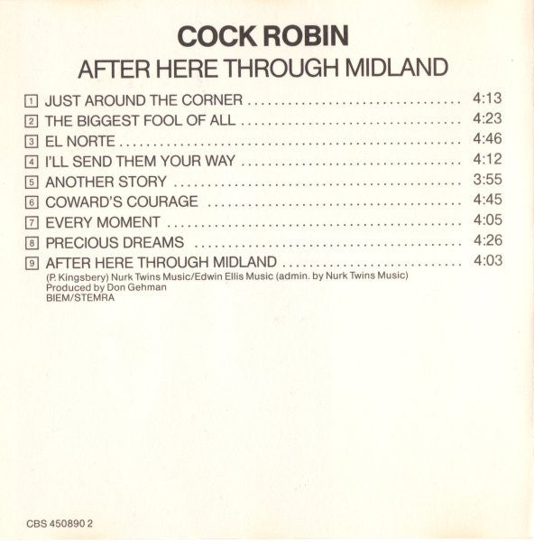 Cock Robin : After Here Through Midland (CD, Album)