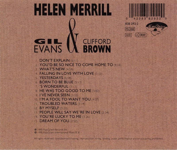 Helen Merrill, Gil Evans & Clifford Brown : Helen Merrill With Clifford Brown & Gil Evans (CD, Comp)