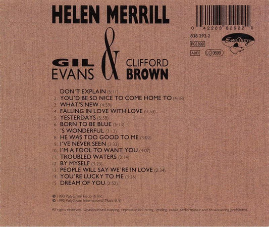 Helen Merrill, Gil Evans & Clifford Brown : Helen Merrill With Clifford Brown & Gil Evans (CD, Comp)
