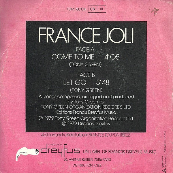 France Joli : Come To Me (7", Single)