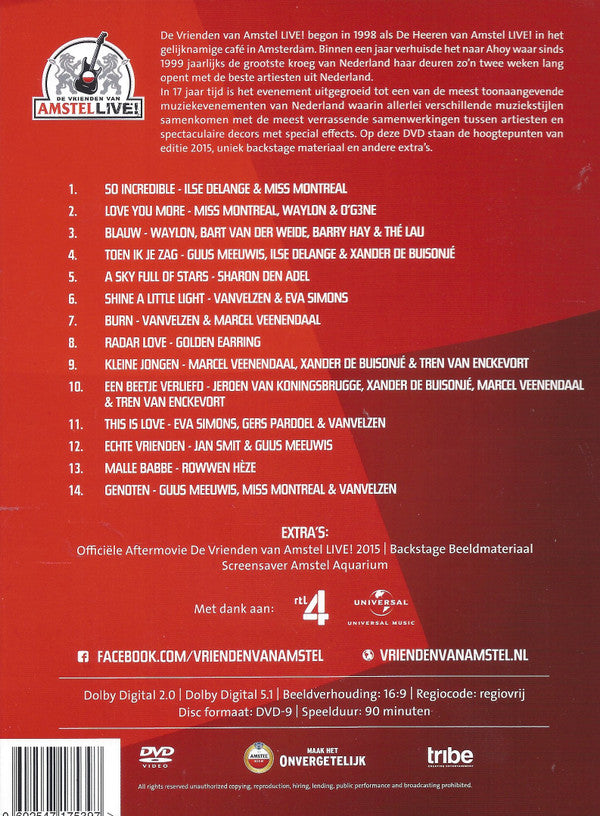 Various : De Vrienden van Amstel Live! 2015 (Alle Hoogtepunten & Exclusief Backstage Materiaal) (DVD, Comp)