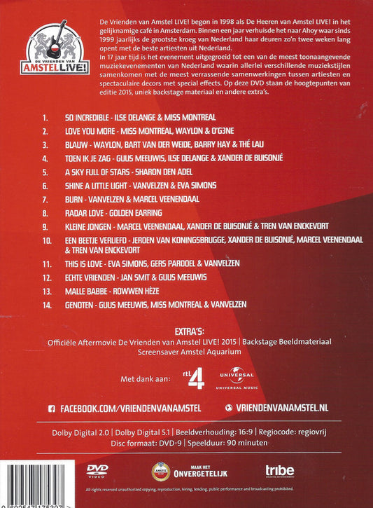 Various : De Vrienden van Amstel Live! 2015 (Alle Hoogtepunten & Exclusief Backstage Materiaal) (DVD, Comp)