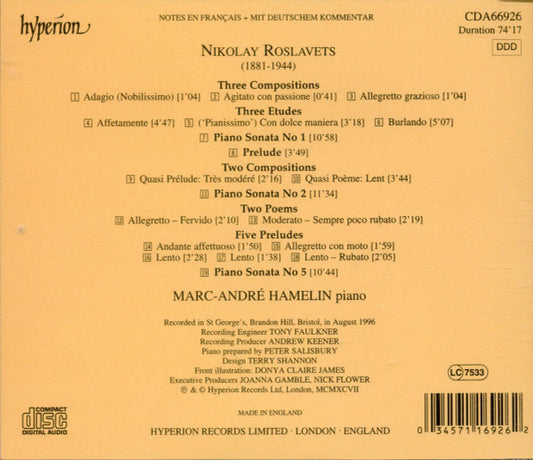 Nikolai Roslavetz - Marc-André Hamelin : Piano Music (CD, Album)