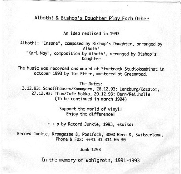 Alboth! / Bishop's Daughter : Insane / Karl May (7", Single, Ltd, Tra)