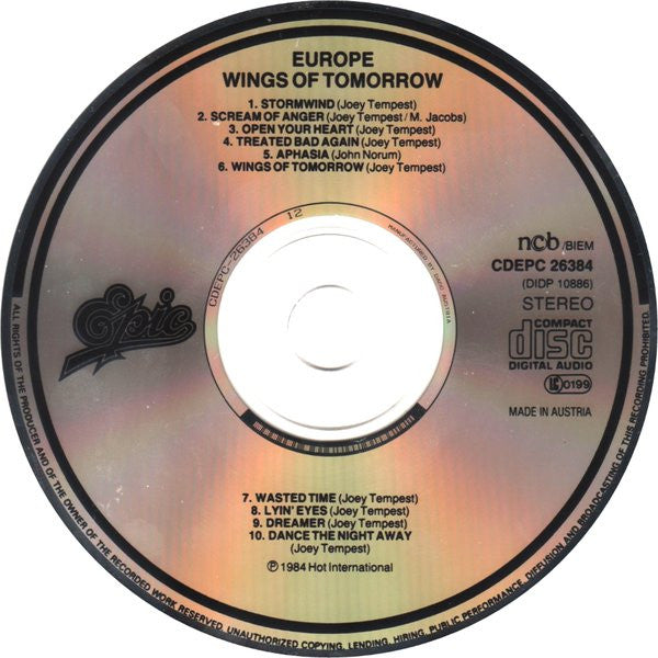 Europe (2) : Wings Of Tomorrow (CD, Album, RE)
