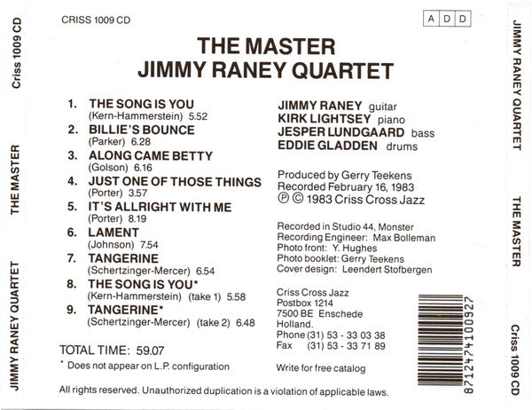Jimmy Raney Quartet Featuring Kirk Lightsey : The Master (CD, Album, RE)