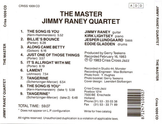 Jimmy Raney Quartet Featuring Kirk Lightsey : The Master (CD, Album, RE)