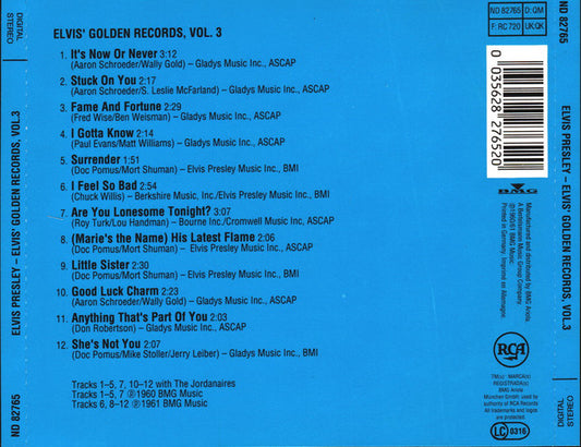 Elvis Presley : Elvis' Golden Records, Vol.3 (CD, Comp, RE)