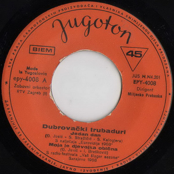 Dubrovački Trubaduri : Jedan Dan (7", EP, RE)