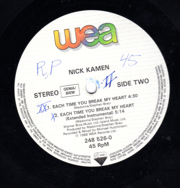 Nick Kamen : Each Time You Break My Heart (12", Ltd, Pos)