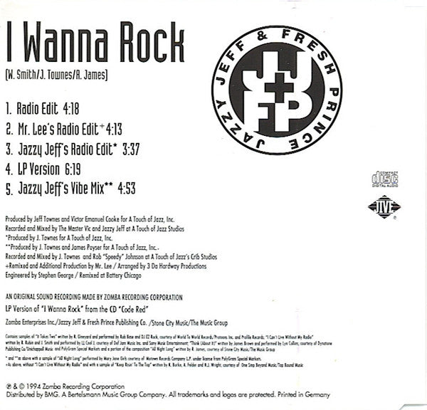 DJ Jazzy Jeff & The Fresh Prince : I Wanna Rock (CD, Maxi)