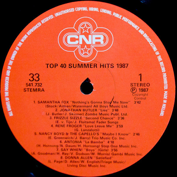 Various : Top 40 Summer Hits 1987 (LP, Comp)