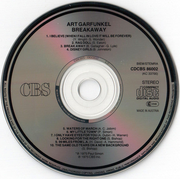 Art Garfunkel : Breakaway (CD, Album, RE, DAD)