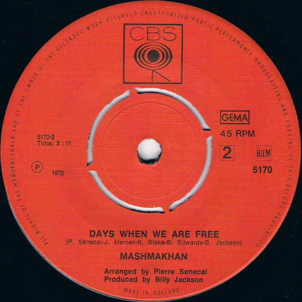 Mashmakhan : As The Years Go By / Days When We Are Free (7", Single)