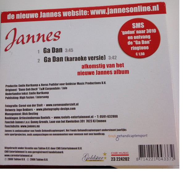 Jannes : Ga Dan (CD, Single, Dis + Dig)