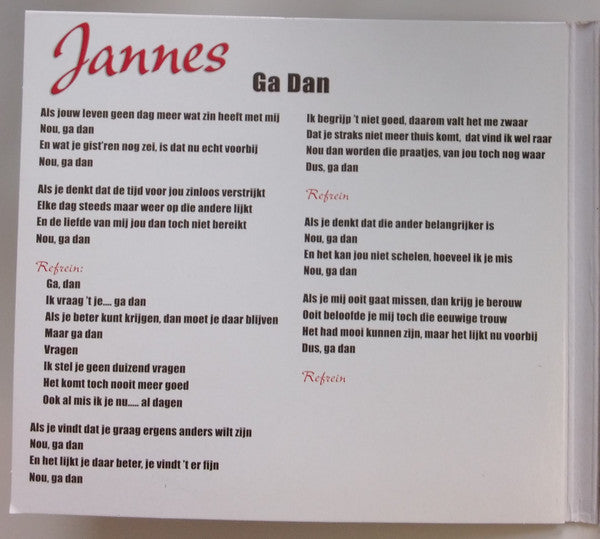 Jannes : Ga Dan (CD, Single, Dis + Dig)