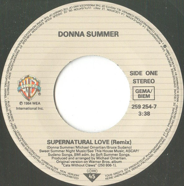 Donna Summer : Supernatural Love (7", Single)