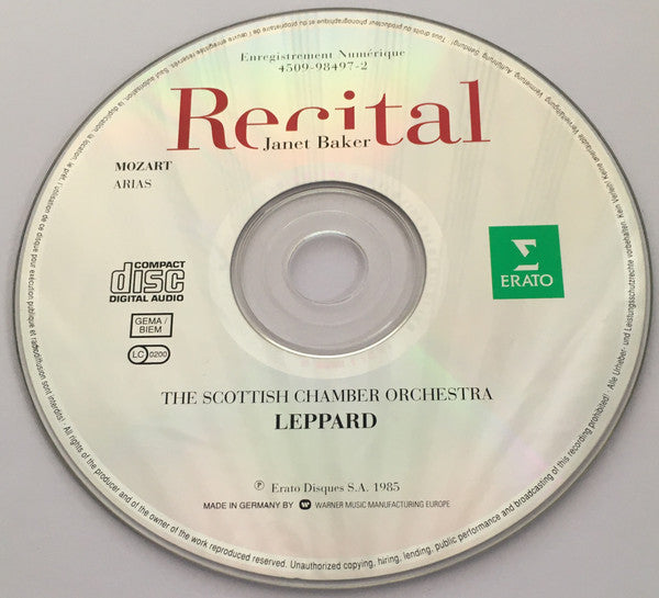 Wolfgang Amadeus Mozart, Janet Baker, Raymond Leppard, Scottish Chamber Orchestra : Recital Janet Baker (CD, Album, RE)
