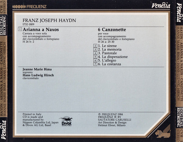 Joseph Haydn, Jeanne Marie Bima, Hans Ludwig Hirsch : Arianna A Naxos - Canzonette (CD)