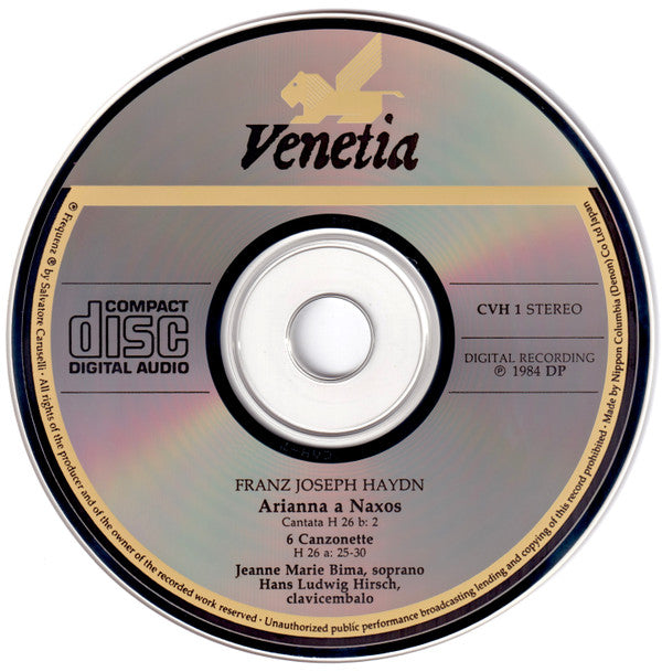Joseph Haydn, Jeanne Marie Bima, Hans Ludwig Hirsch : Arianna A Naxos - Canzonette (CD)