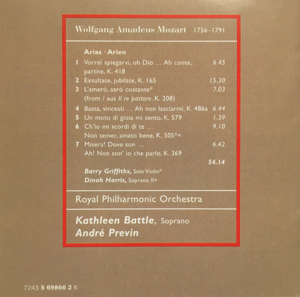 Wolfgang Amadeus Mozart - Kathleen Battle, Royal Philharmonic Orchestra, André Previn : Mozart Arias (CD)