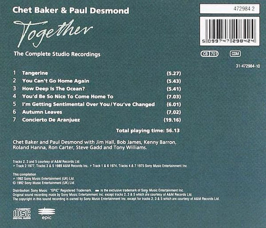 Chet Baker & Paul Desmond : Together (The Complete Studio Recordings) (CD, Comp)