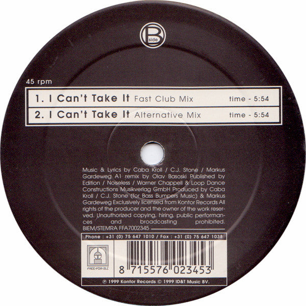 Markus Gardeweg : I Can't Take It (12")