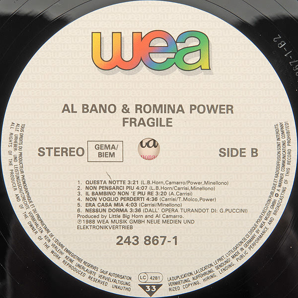 Al Bano & Romina Power : Fragile (LP, Album)