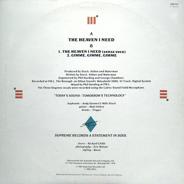 The Three Degrees : The Heaven I Need (12")