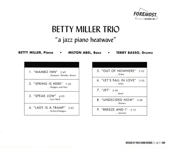 Bettye Miller Trio : A Jazz Piano Heatwave (CD, Album, RE)