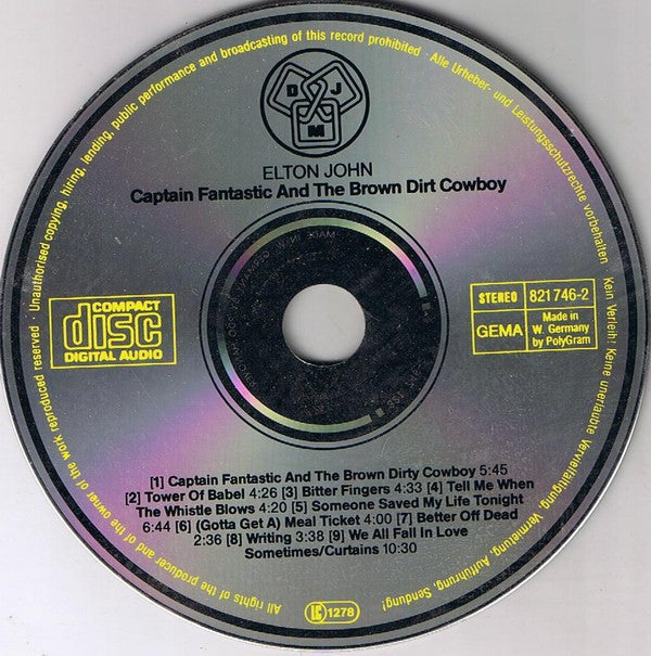Elton John : Captain Fantastic And The Brown Dirt Cowboy (CD, Album, RE)