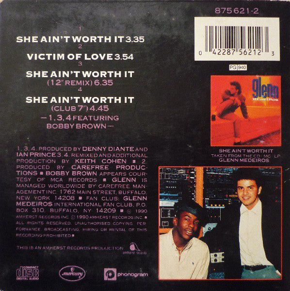 Glenn Medeiros Featuring Bobby Brown : She Ain't Worth It (CD, Single, Car)