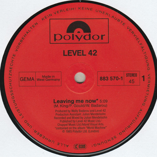 Level 42 : Leaving Me Now / I Sleep On My Heart (Re-mix) / Dream Crazy (12", Maxi)