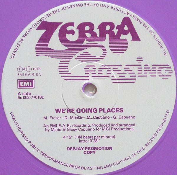Zebra Crossing : We're Going Places / Milk 'N' Honey (12", Single, Promo, Pin)