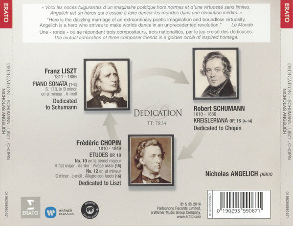 Nicholas Angelich, Franz Liszt, Robert Schumann, Frédéric Chopin : Dedication (CD)