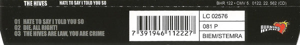 The Hives : Hate To Say I Told You So (CD, Single)