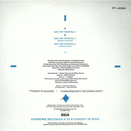 Princess : Say I'm Your No. 1 (12")