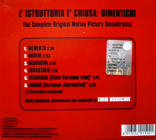 Ennio Morricone : L'Istruttoria È Chiusa: Dimentichi (The Complete Original Motion Picture Soundtracks) (CD, Album, Dig)