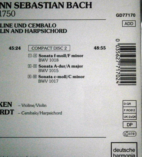 Johann Sebastian Bach - Sigiswald Kuijken, Gustav Leonhardt : Sonaten Für Violine & Cembalo No. 1-6 BWV 1014-1019 = Sonatas For Violin & Harpsichord (2xCD, RE)