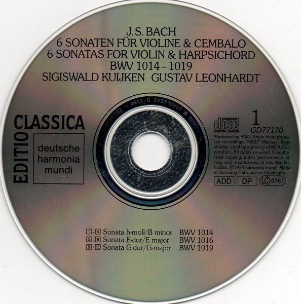 Johann Sebastian Bach - Sigiswald Kuijken, Gustav Leonhardt : Sonaten Für Violine & Cembalo No. 1-6 BWV 1014-1019 = Sonatas For Violin & Harpsichord (2xCD, RE)