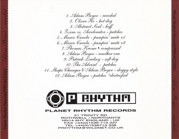 Adam Beyer : Recoded (CD, Album)