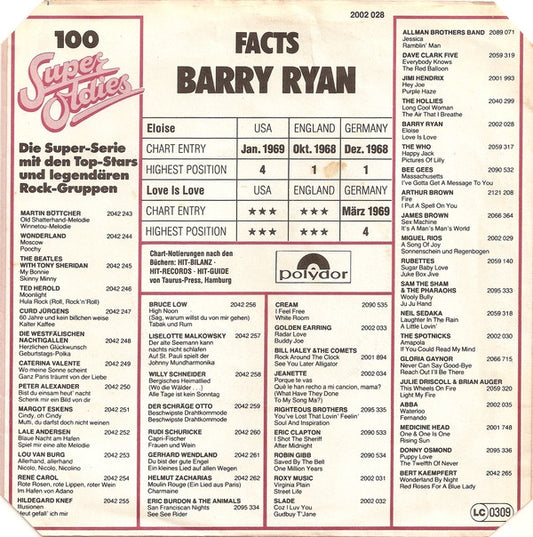 Barry Ryan : Eloise / Love Is Love (7", Single)
