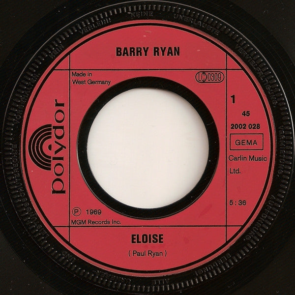 Barry Ryan : Eloise / Love Is Love (7", Single)