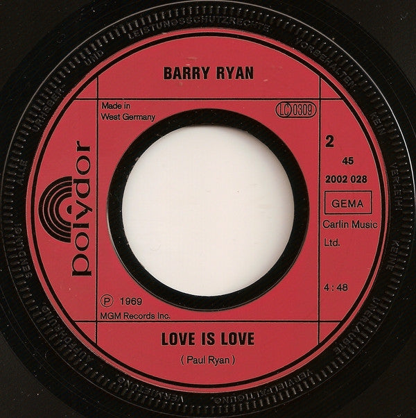 Barry Ryan : Eloise / Love Is Love (7", Single)