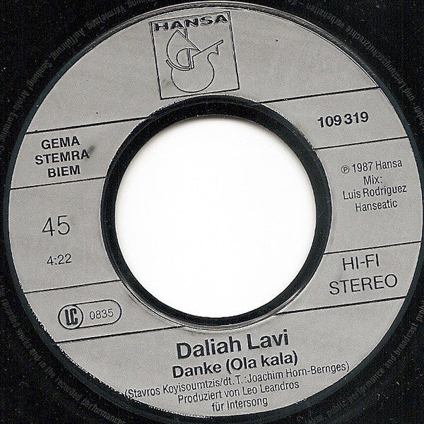 Daliah Lavi : Love / Danke (Ola Kala) (7", Single)