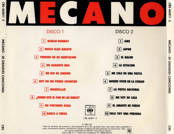Mecano : 20 Grandes Canciones (2xCD, Comp)